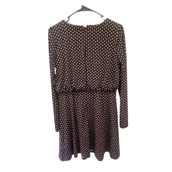 LOFT Long Sleeve Keyhole Neck Mini Dress Black with Pink + Yellow Flowers Size 0 - Picture 3 of 5